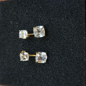 Mejuri Gemstone Ear Jacket Studs in Gold Vermeil, White Topaz